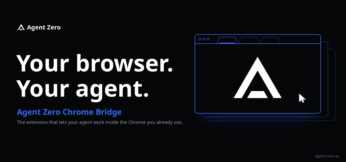 Agent Zero Chrome Bridge cover with a blue browser window and the Agent Zero mark