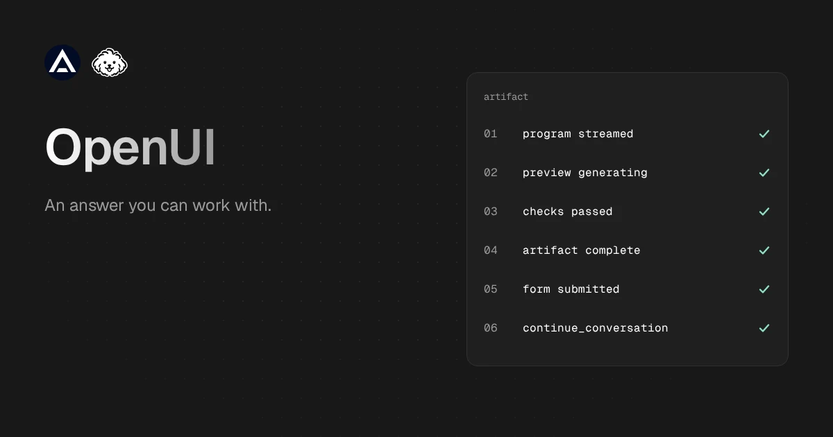 A streamed answer becomes a dashboard and a usable follow-up form.