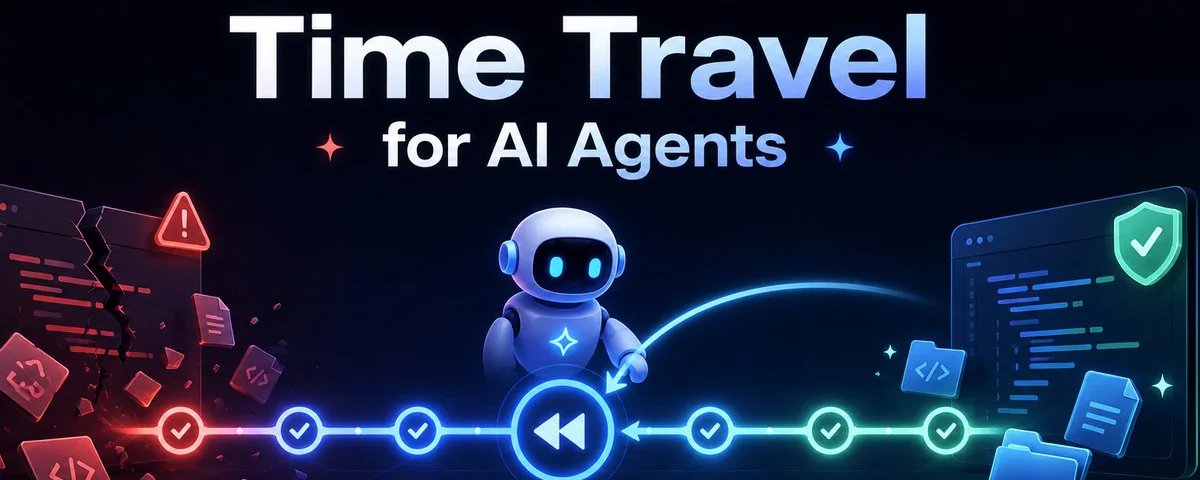 Time Travel for AI Agents illustration with a rollback timeline