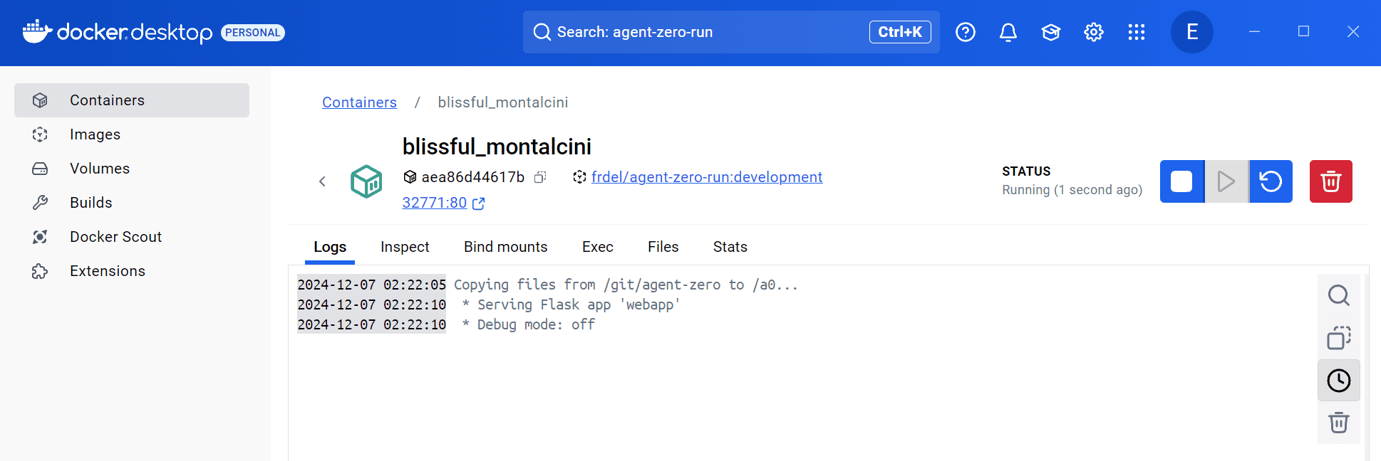 Docker container running