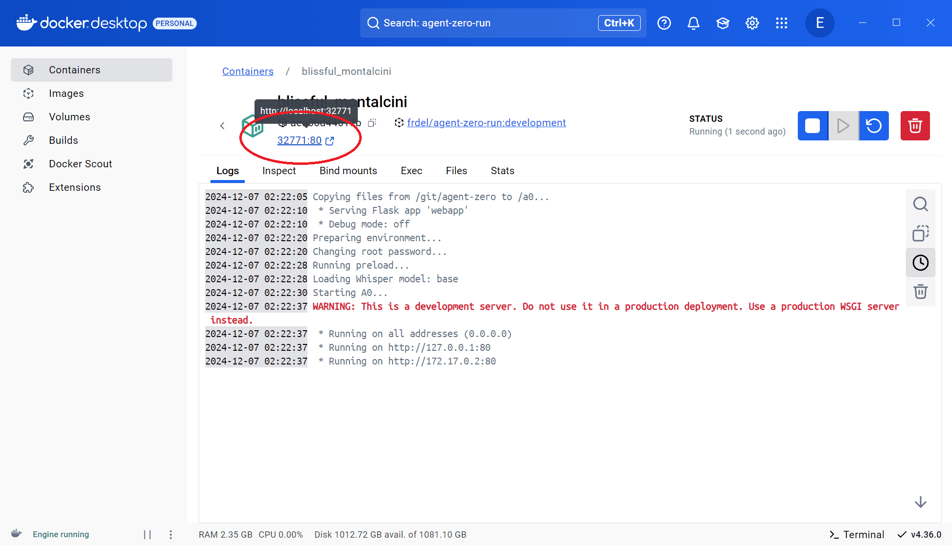 Docker container port link