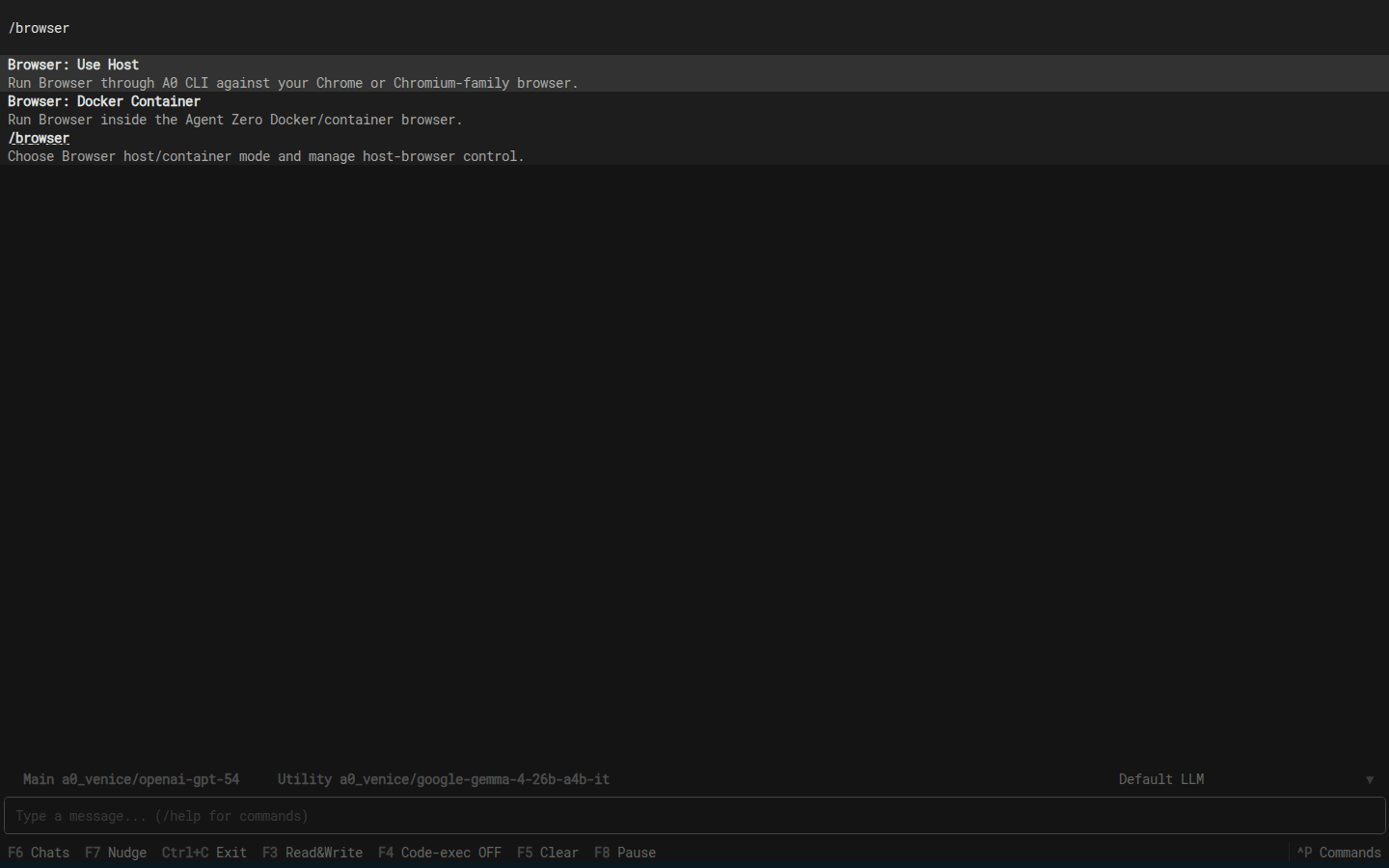 A0 CLI Browser command palette