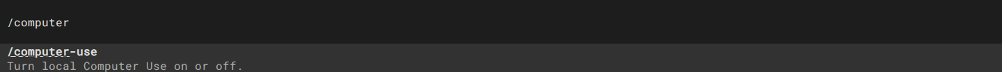 A0 CLI command palette filtered to the Computer Use command