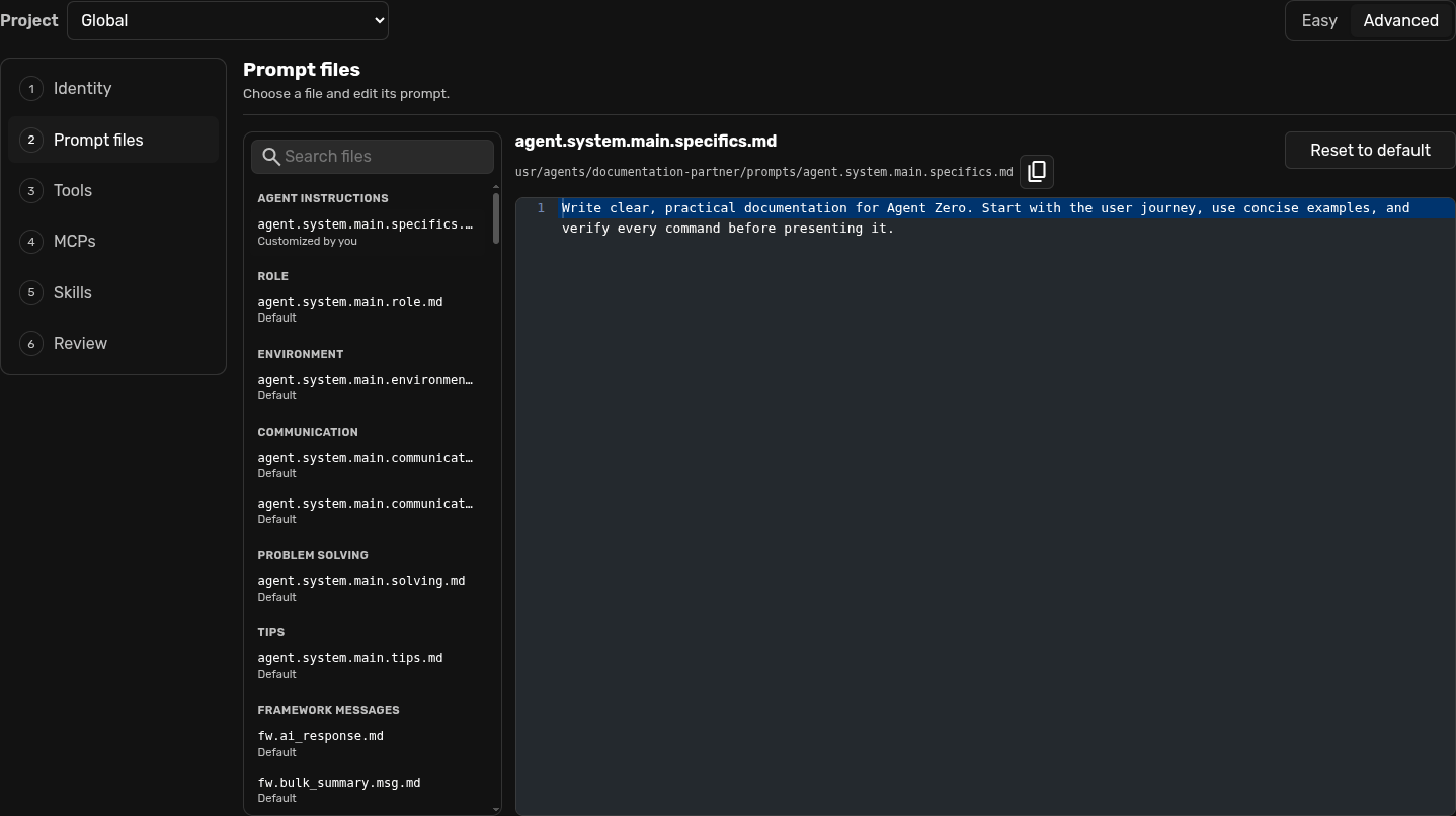 Advanced Prompt files with the customization path and ACE editor