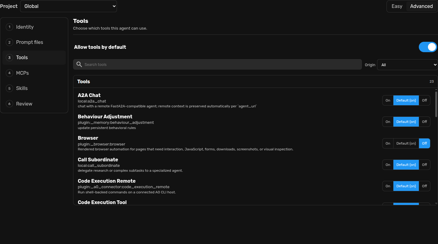 Advanced Tools policy with Browser explicitly Off