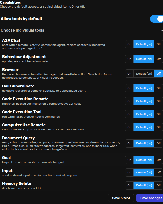 Easy Tools policy with Browser explicitly Off and other tools following Default on