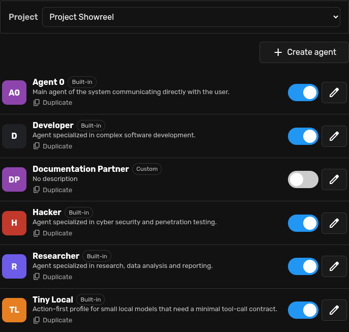 Manage agents with Documentation Partner unavailable only in Project Showreel