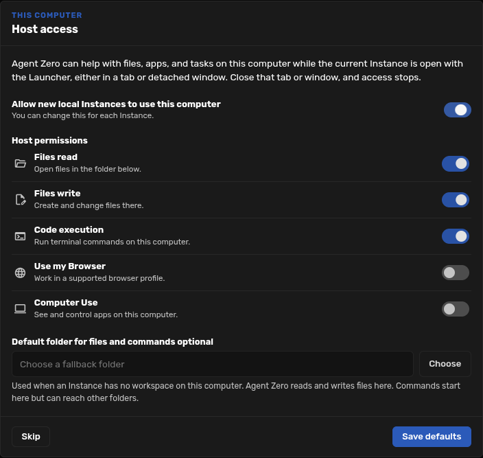 Host access onboarding after allowing new local Instances