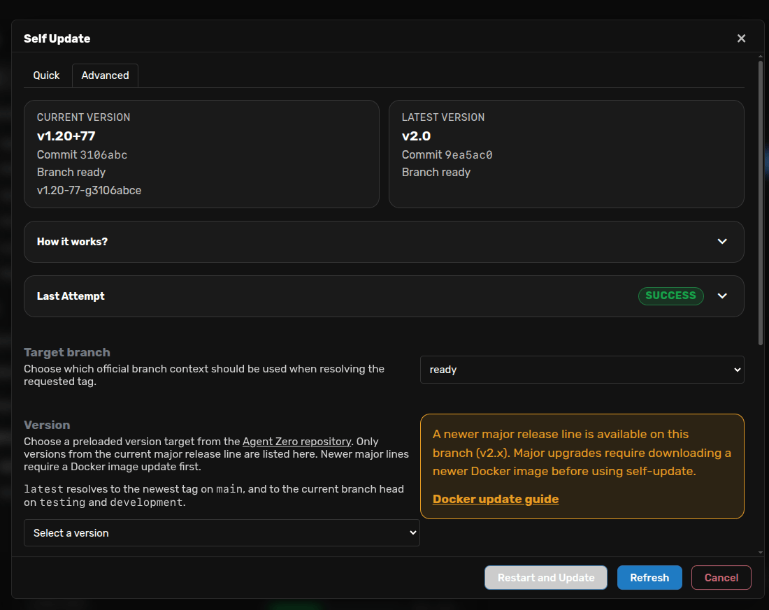 Self Update warning that a newer major release line is available
